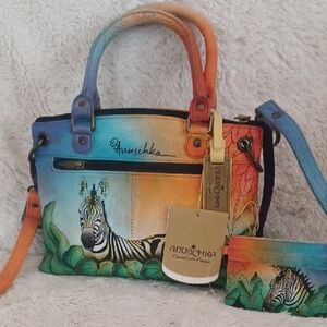 Anuschka- Zebra Multicolor Hand-Painted Women's Bag and Card Holder- HB280